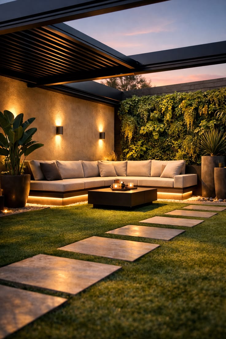 modern outdoor lounge garden design luxury backyard patio ideas 2026